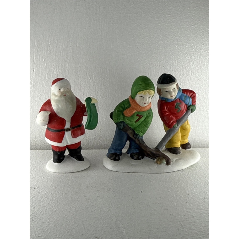 Vtg‎ Lemax Christmas Village Accessories Santa Snowman And Hockey Kids Figures